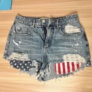 Garage USA American Flag Star-Spangled Banner Denim Jean Pocket Shorts